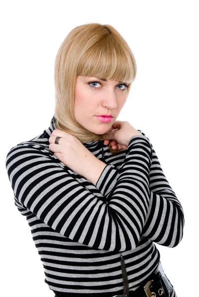 Beautiful blonde wound a neck with hair — Stock Photo, Image