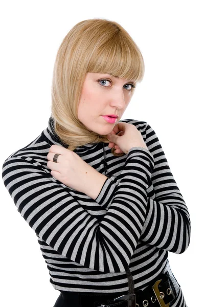 Beautiful blonde wound a neck with hair — Stock Photo, Image