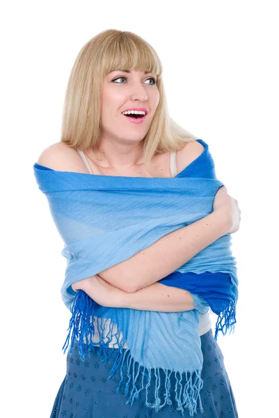 Удивлённая блондинка с шарфом — стоковое фото