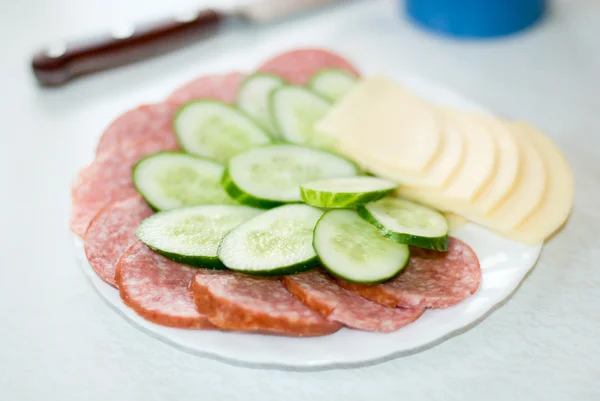 stock image Snack plate with sausage and cheese