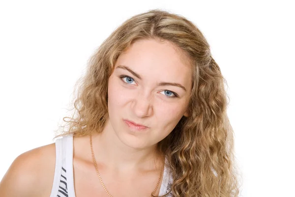 Portrait of beautiful blonde with a dissatisfied look — Stock Photo, Image