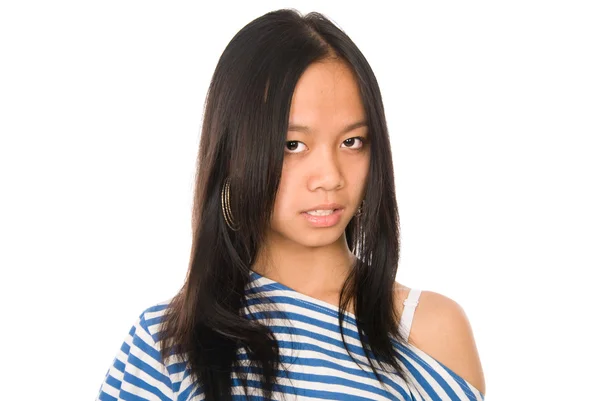 Porträtt av ung flicka på en vit bakgrund — Stockfoto