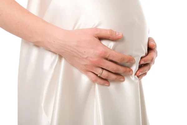 Nahaufnahme einer im achten Monat schwangeren Frau — Stockfoto