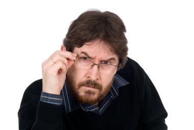 The surprised man wearing glasses fixedly looks clipart