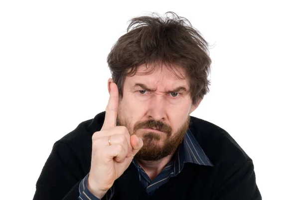 Bearded man threatens with a finger — Stock Photo, Image