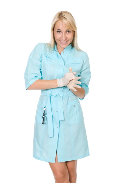 Arts in witte medische handschoenen. — Stockfoto