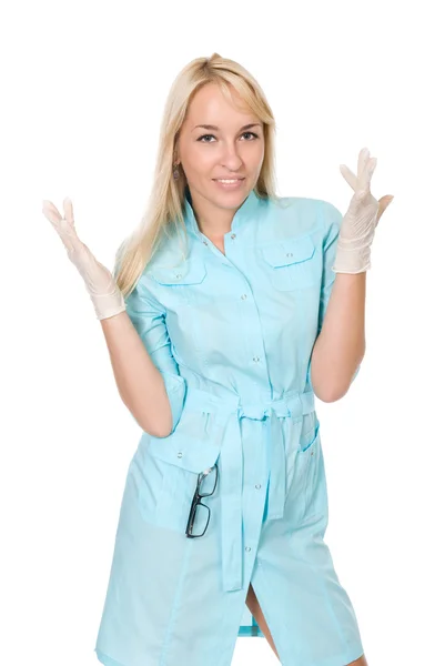 Médecin en gants médicaux blancs . — Photo