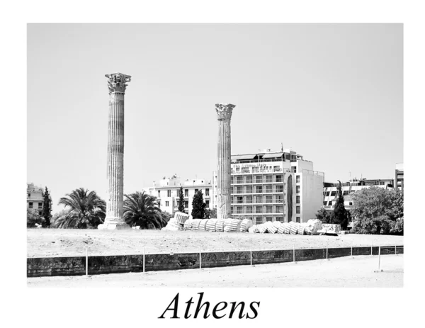 Athene ansichtkaart met tempel van de Olympische zeus — Stockfoto