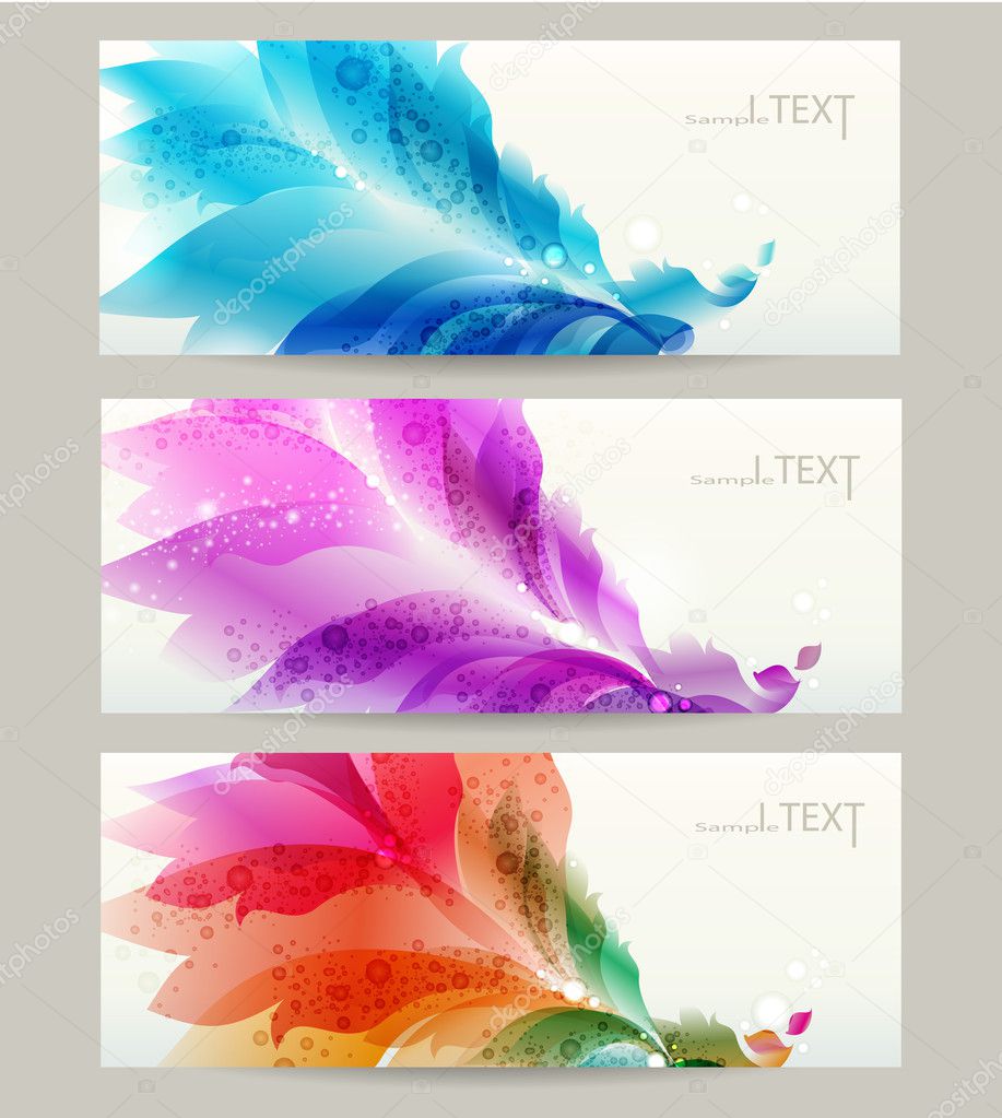 Abstract headers with floral elements . Vector design