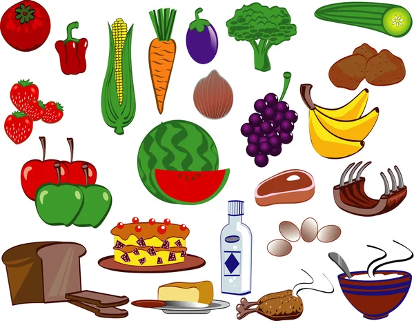 Produtos hortícolas, frutas e alimentos . — Vetor de Stock
