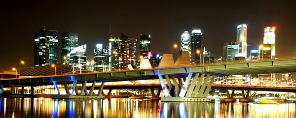 Singapore nacht weergave met bridge — Stockfoto