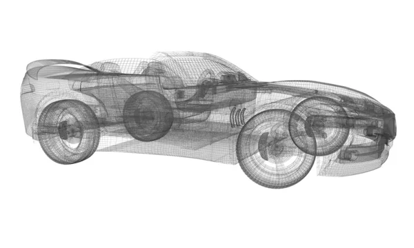 Renderowane model szkieletowy 3D sportowy samochód — Zdjęcie stockowe