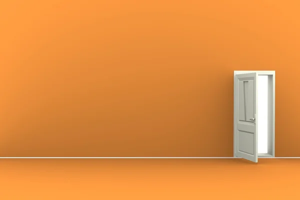 Empty room with orange wall and door — Stock Photo, Image