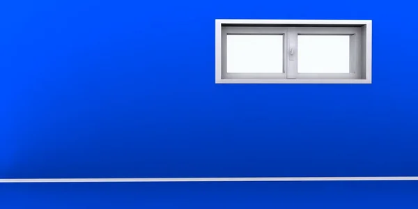Parede azul vazia renderizada 3D com janelas — Fotografia de Stock