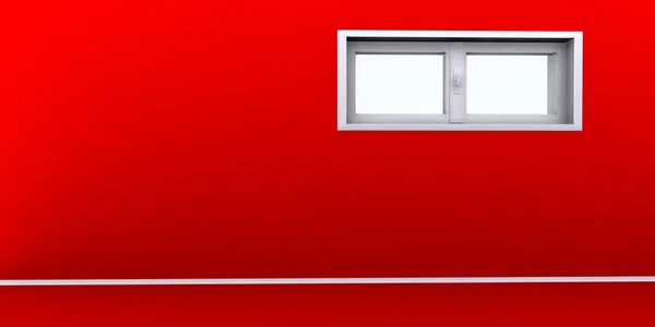 3D utsmält Tom röd vägg med fönster — Stockfoto
