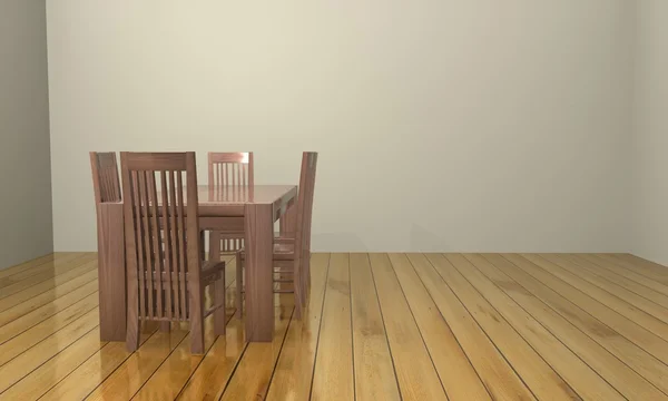 3D renderowane stół z krzesłami w pustym pokoju — Zdjęcie stockowe