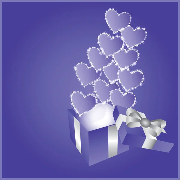 Boîte cadeau vectorielle bleue avec cœur / carte de vœux — Image vectorielle