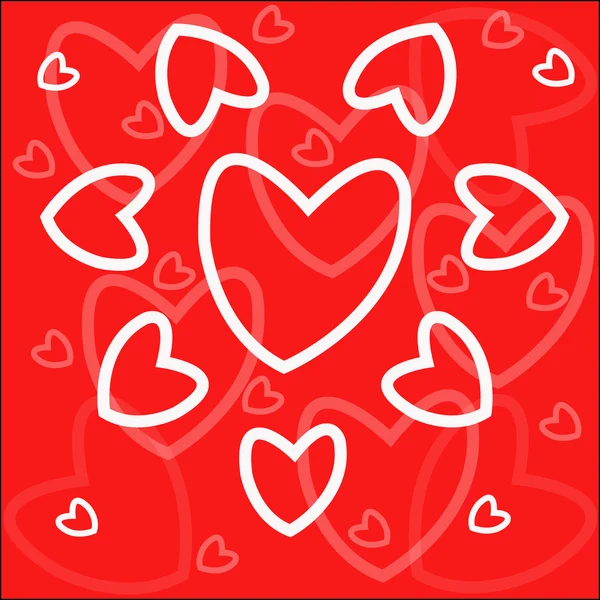 Coeurs sur rouge — Image vectorielle