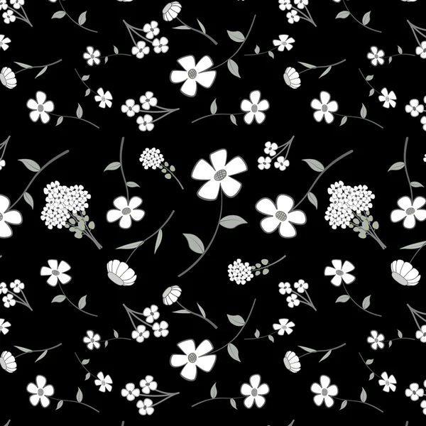 Μαύρο και άσπρο floral άνευ ραφής — Διανυσματικό Αρχείο