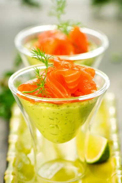 Avocado cream and salmon — Stock Photo, Image