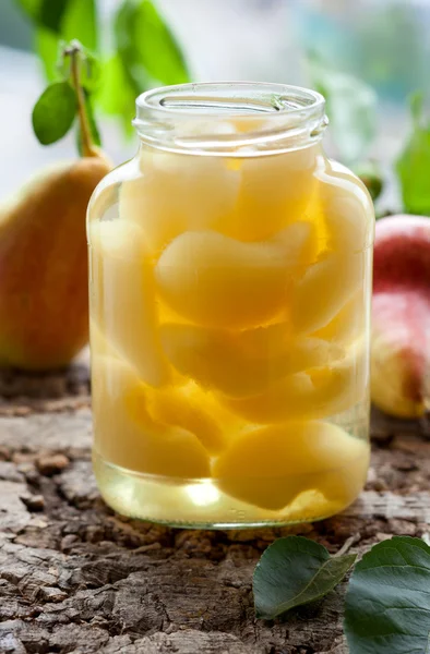 Canned pear compote — Stock Photo, Image
