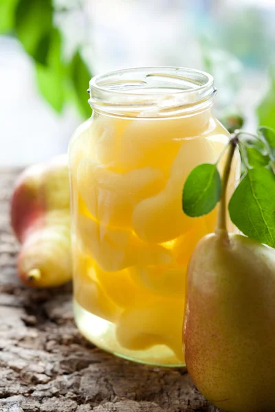 Canned pear compote — Stock Photo, Image