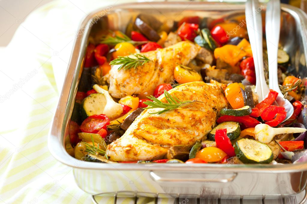 Chicken breasts and vegetables