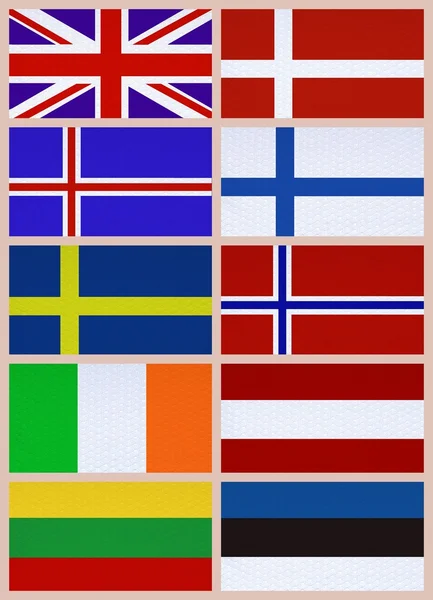 Bandeiras nacionais dos países do Norte da Europa — Fotografia de Stock