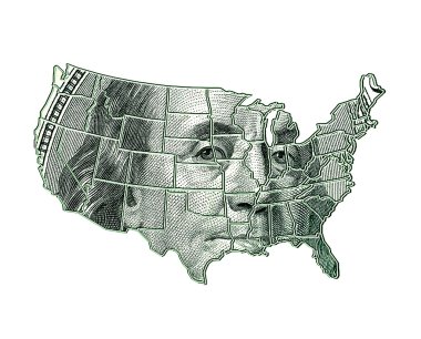 USA map on a dollar background clipart