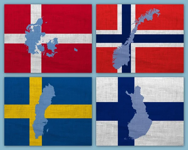 Flags and maps of Scandinavian countries — Stock Photo, Image