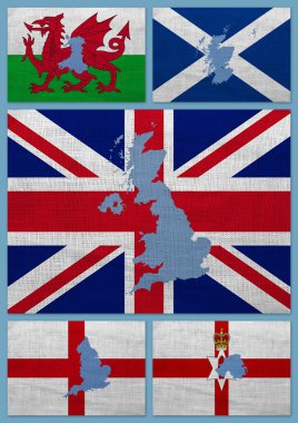 Flags and maps of United Kingdom countries clipart