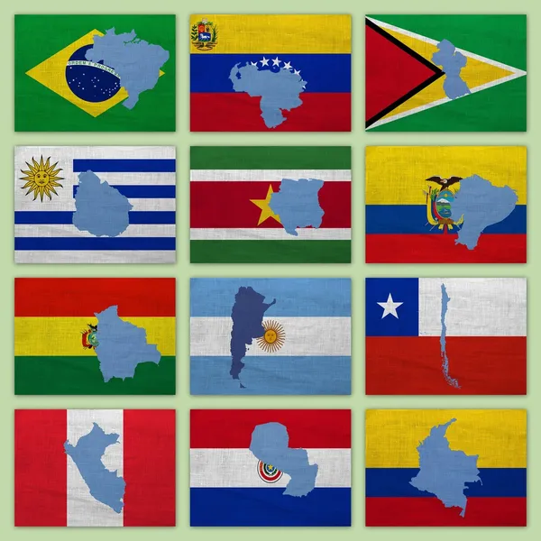 Прапори і карти країн Південної Америки — стокове фото