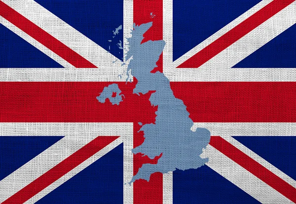 Flaga i mapę z Wielkiej Brytanii na worze — Zdjęcie stockowe