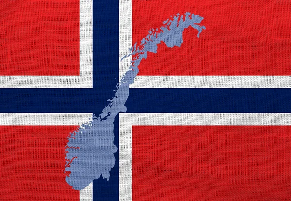 Flag and map of Norway on a sackcloth — Stock Photo, Image