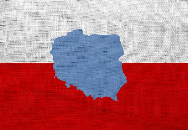 Флаг и карта Польши на мешковине — стоковое фото