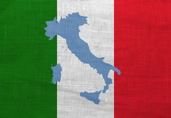Flag and map of Italy on a sackcloth — Stock Photo, Image