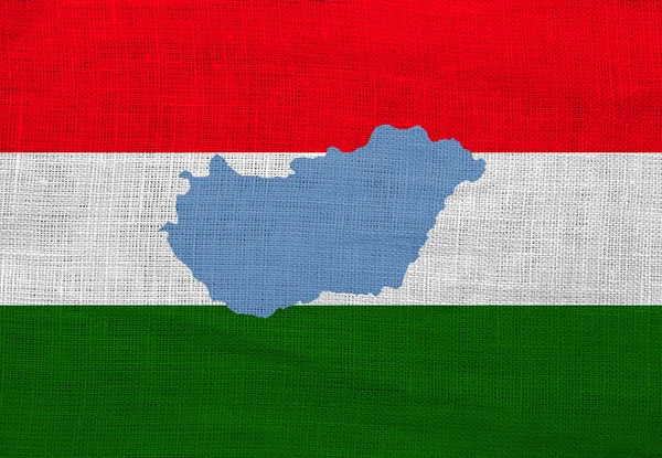Flag and map of Hungary on a sackcloth — Stock Photo, Image