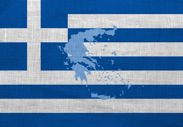Флаг и карта Греции на мешковине — стоковое фото