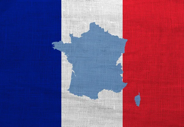 Zászló és a egy zsákvászon Franciaország térképe — Stock Fotó