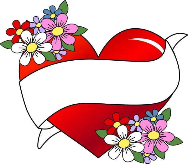 Love celebration heart banner flowers — Stock Vector