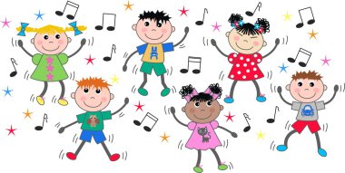 Mixed ethnic children dancing clipart