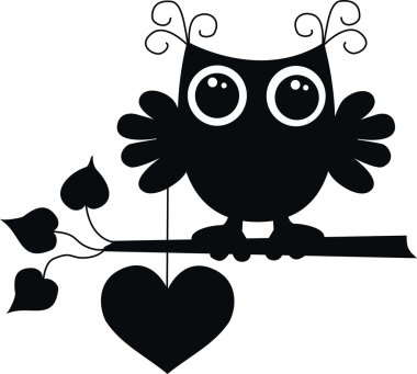 Black owl with a big heart clipart