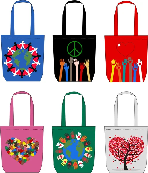 Divat táskák szerelem béke-szabadság — Stock Vector