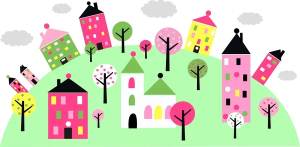 A small town on a hill — Stock Vector