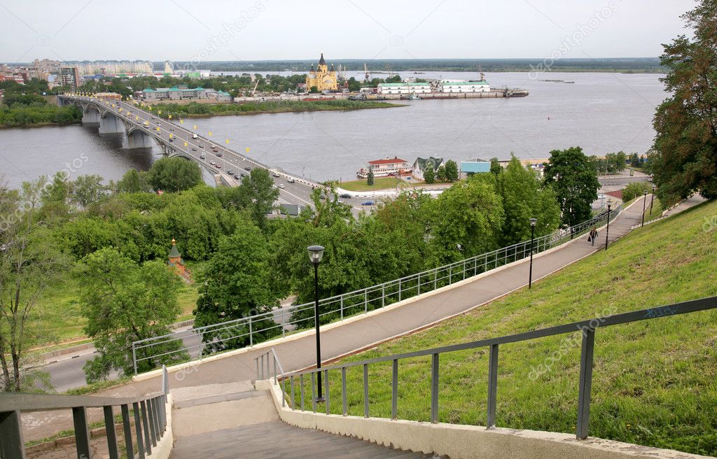 May view of bridge Kanavino and Cathedral Nevsky at Strelka