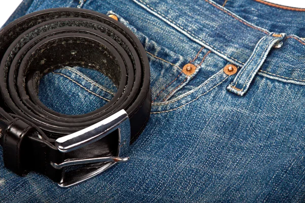 Blue jeans and belt — Stock Photo, Image