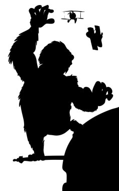 Silhouette King Kong hanging on a skyscraper clipart