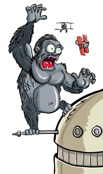 Dessin animé King Kong accroché à un gratte-ciel — Image vectorielle