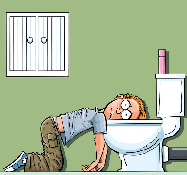 Cartone animato adolescente ragazzo malato in bagno Illustrazione Stock
