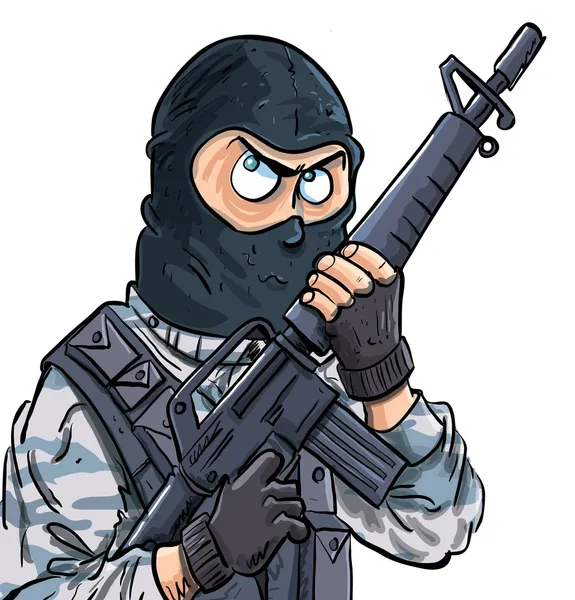 Cartoon SWAT member with a gun — Stock Vector